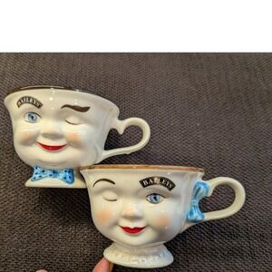 Vintage Baileys Irish Cream Winking Face Mugs Set‎ His & Hers Yum Cups